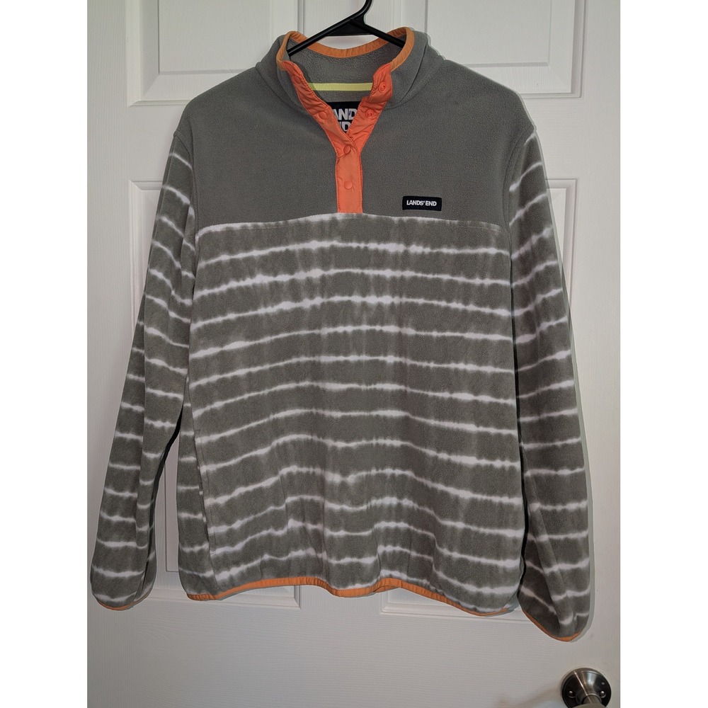 Lands' End Women's L Tie Dye Fleece Snap Pullover Gorpcore Gray Orange